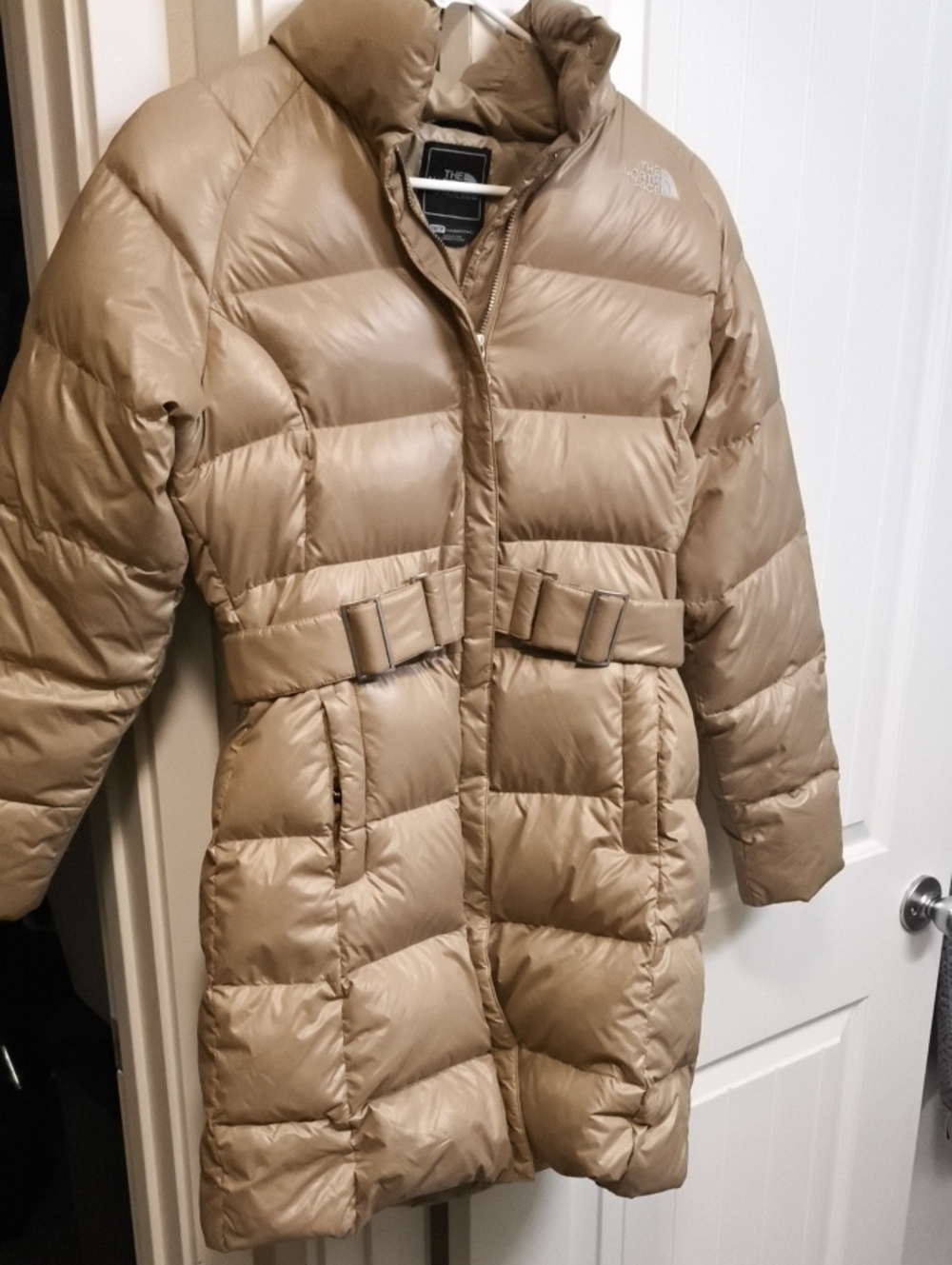 The North Face Women's Beige Quilted Belted Puffer Coat